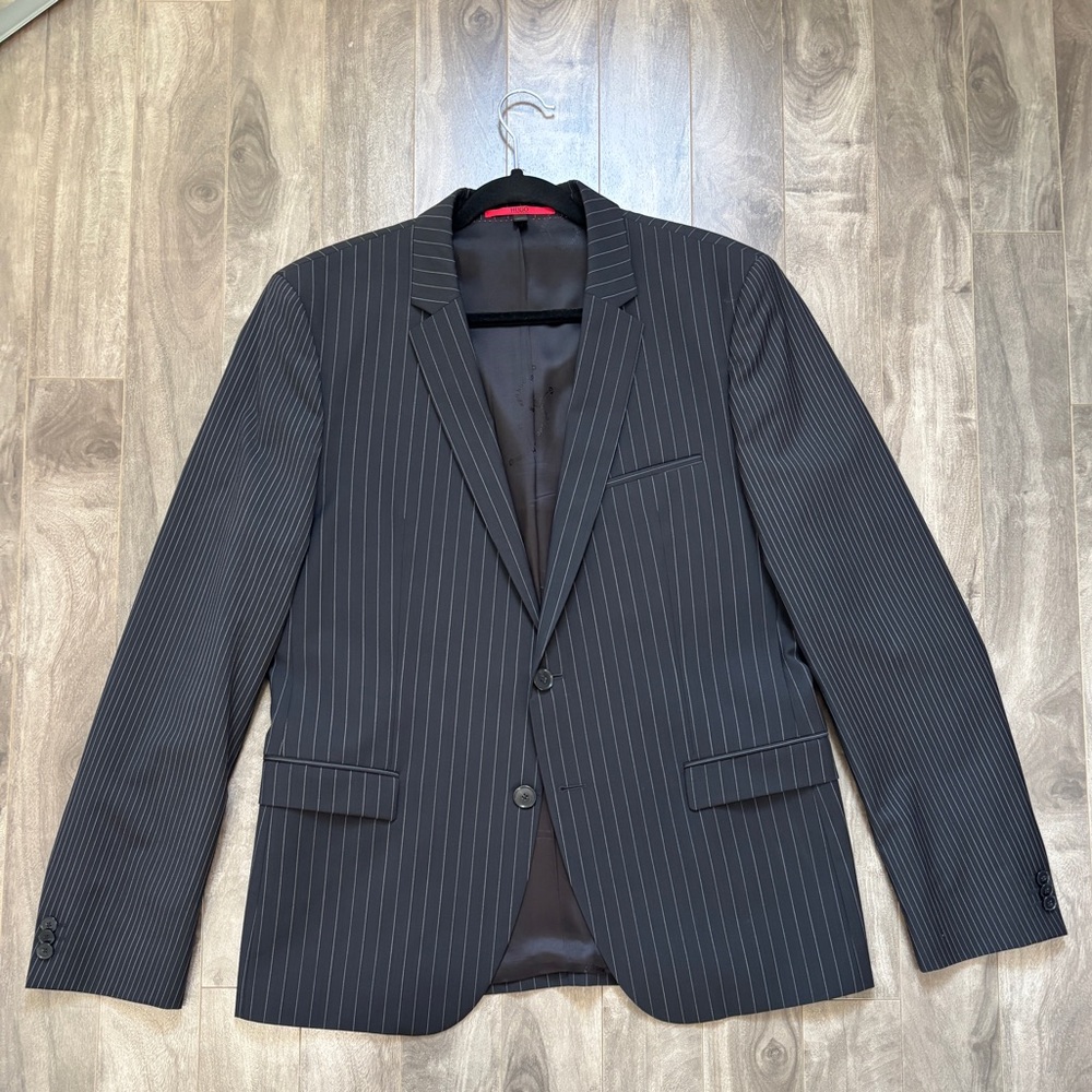 HUGO Black Pinstripe Suit Jacket